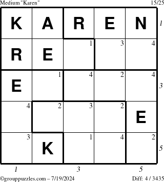 The grouppuzzles.com Medium Karen puzzle for Friday July 19, 2024 with all 4 steps marked