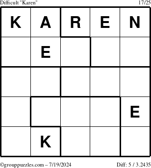 The grouppuzzles.com Difficult Karen puzzle for Friday July 19, 2024