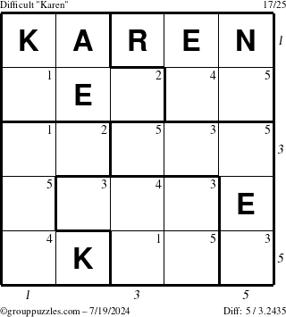 The grouppuzzles.com Difficult Karen puzzle for Friday July 19, 2024 with all 5 steps marked