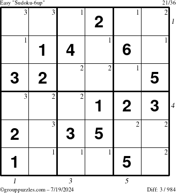 The grouppuzzles.com Easy Sudoku-6up puzzle for Friday July 19, 2024 with all 3 steps marked