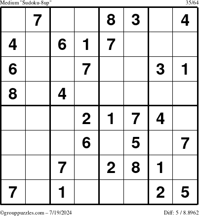 The grouppuzzles.com Medium Sudoku-8up puzzle for Friday July 19, 2024