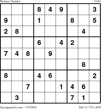 The grouppuzzles.com Medium Sudoku puzzle for Friday July 19, 2024