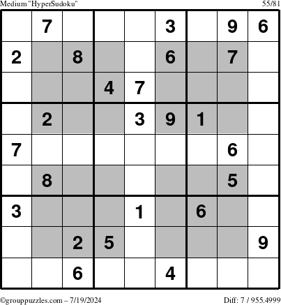 The grouppuzzles.com Medium HyperSudoku puzzle for Friday July 19, 2024