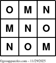 The grouppuzzles.com Answer grid for the TicTac-MNO puzzle for Saturday November 29, 2025