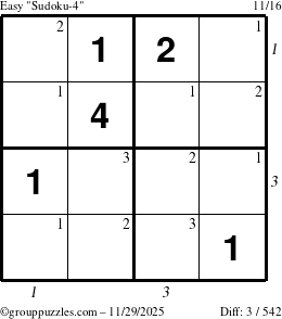 The grouppuzzles.com Easy Sudoku-4 puzzle for Saturday November 29, 2025 with all 3 steps marked