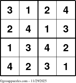 The grouppuzzles.com Answer grid for the Sudoku-4 puzzle for Saturday November 29, 2025