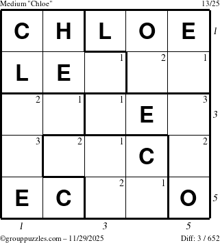 The grouppuzzles.com Medium Chloe puzzle for Saturday November 29, 2025 with all 3 steps marked