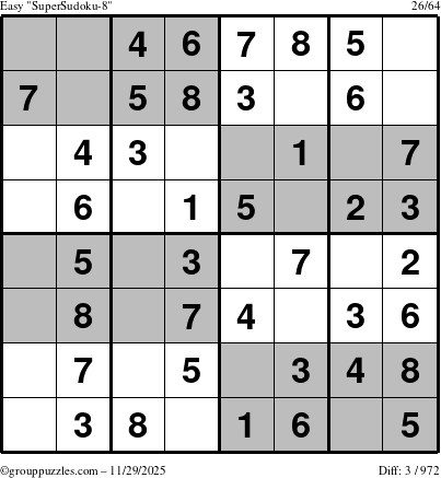 The grouppuzzles.com Easy SuperSudoku-8 puzzle for Saturday November 29, 2025