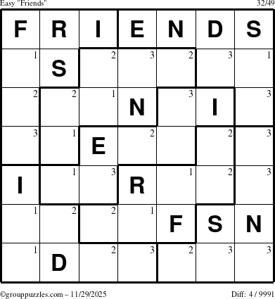 The grouppuzzles.com Easy Friends puzzle for Saturday November 29, 2025 with the first 3 steps marked