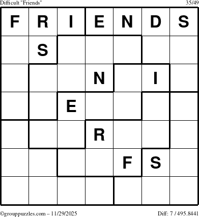The grouppuzzles.com Difficult Friends puzzle for Saturday November 29, 2025