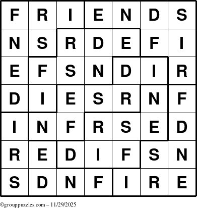 The grouppuzzles.com Answer grid for the Friends puzzle for Saturday November 29, 2025