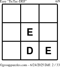 The grouppuzzles.com Easy TicTac-DEF puzzle for Tuesday June 24, 2025