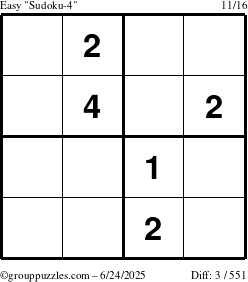The grouppuzzles.com Easy Sudoku-4 puzzle for Tuesday June 24, 2025