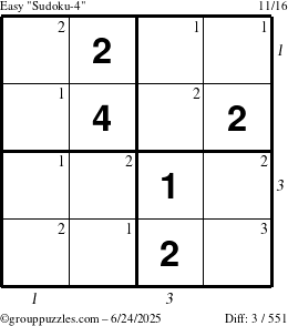 The grouppuzzles.com Easy Sudoku-4 puzzle for Tuesday June 24, 2025 with all 3 steps marked