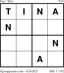 The grouppuzzles.com Easy Tina puzzle for Tuesday June 24, 2025