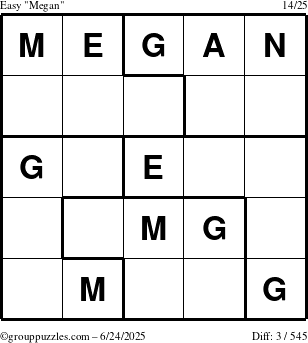 The grouppuzzles.com Easy Megan puzzle for Tuesday June 24, 2025