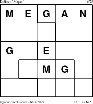 The grouppuzzles.com Difficult Megan puzzle for Tuesday June 24, 2025
