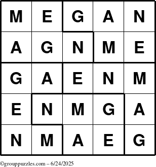 The grouppuzzles.com Answer grid for the Megan puzzle for Tuesday June 24, 2025
