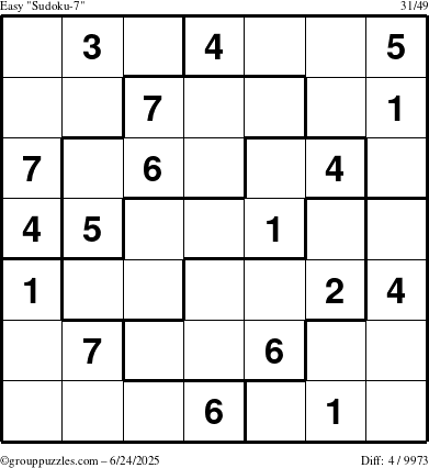 The grouppuzzles.com Easy Sudoku-7 puzzle for Tuesday June 24, 2025
