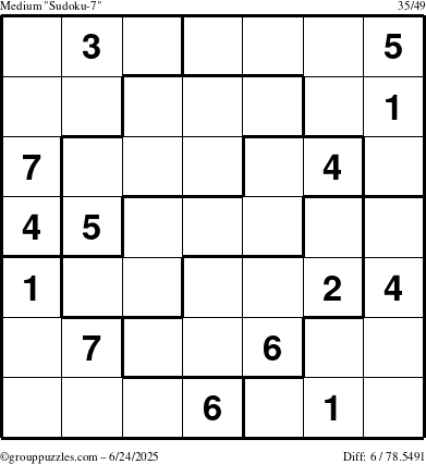 The grouppuzzles.com Medium Sudoku-7 puzzle for Tuesday June 24, 2025