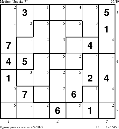 The grouppuzzles.com Medium Sudoku-7 puzzle for Tuesday June 24, 2025 with all 6 steps marked
