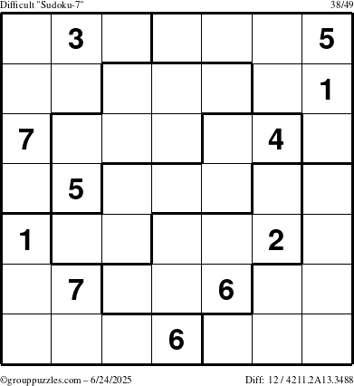 The grouppuzzles.com Difficult Sudoku-7 puzzle for Tuesday June 24, 2025