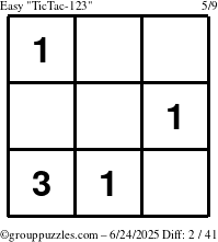 The grouppuzzles.com Easy TicTac-123 puzzle for Tuesday June 24, 2025