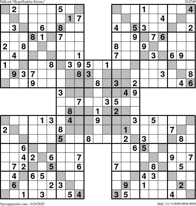 The grouppuzzles.com Difficult HyperSudoku-Xtreme puzzle for Tuesday June 24, 2025