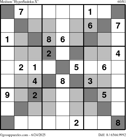 The grouppuzzles.com Medium HyperSudoku-X puzzle for Tuesday June 24, 2025