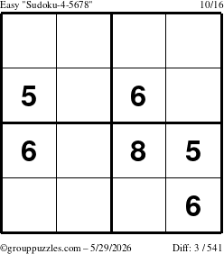 The grouppuzzles.com Easy Sudoku-4-5678 puzzle for Friday May 29, 2026