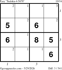The grouppuzzles.com Easy Sudoku-4-5678 puzzle for Friday May 29, 2026, suitable for printing, with all 3 steps marked