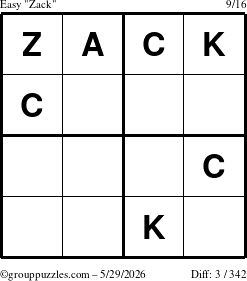 The grouppuzzles.com Easy Zack puzzle for Friday May 29, 2026