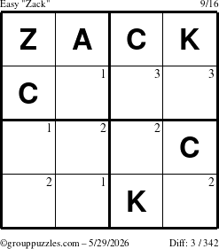 The grouppuzzles.com Easy Zack puzzle for Friday May 29, 2026 with the first 3 steps marked