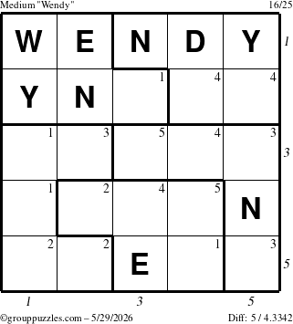 The grouppuzzles.com Medium Wendy puzzle for Friday May 29, 2026 with all 5 steps marked