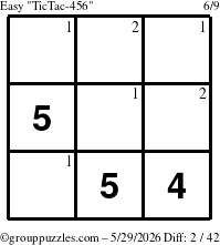 The grouppuzzles.com Easy TicTac-456 puzzle for Friday May 29, 2026 with the first 2 steps marked