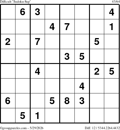 The grouppuzzles.com Difficult Sudoku-8up puzzle for Friday May 29, 2026