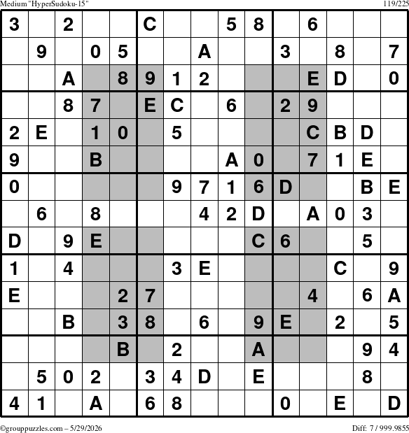 The grouppuzzles.com Medium HyperSudoku-15 puzzle for Friday May 29, 2026