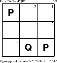 The grouppuzzles.com Easy TicTac-PQR puzzle for Friday May 29, 2026 with the first 2 steps marked