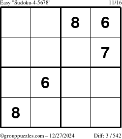 The grouppuzzles.com Easy Sudoku-4-5678 puzzle for Friday December 27, 2024