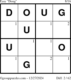 The grouppuzzles.com Easy Doug puzzle for Friday December 27, 2024 with the first 2 steps marked