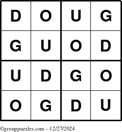 The grouppuzzles.com Answer grid for the Doug puzzle for Friday December 27, 2024