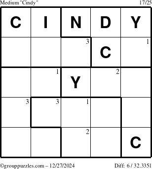 The grouppuzzles.com Medium Cindy puzzle for Friday December 27, 2024 with the first 3 steps marked