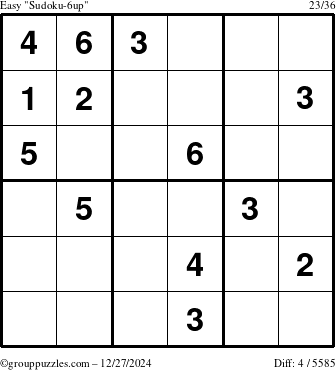 The grouppuzzles.com Easy Sudoku-6up puzzle for Friday December 27, 2024