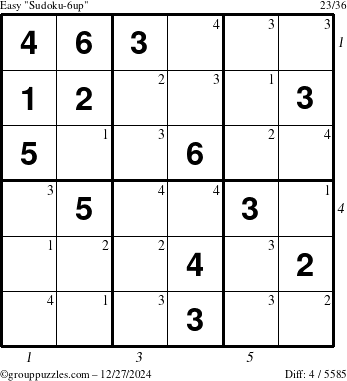 The grouppuzzles.com Easy Sudoku-6up puzzle for Friday December 27, 2024 with all 4 steps marked