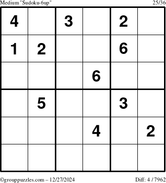 The grouppuzzles.com Medium Sudoku-6up puzzle for Friday December 27, 2024