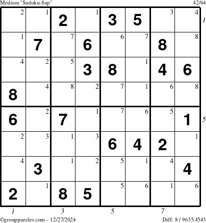 The grouppuzzles.com Medium Sudoku-8up puzzle for Friday December 27, 2024 with all 8 steps marked