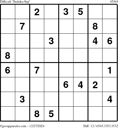 The grouppuzzles.com Difficult Sudoku-8up puzzle for Friday December 27, 2024