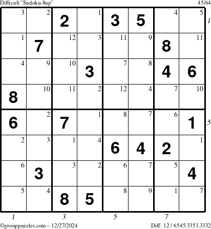 The grouppuzzles.com Difficult Sudoku-8up puzzle for Friday December 27, 2024 with all 12 steps marked