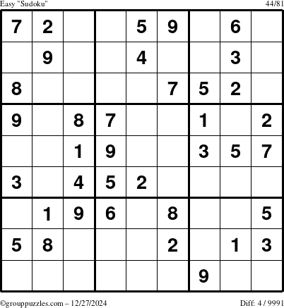 The grouppuzzles.com Easy Sudoku puzzle for Friday December 27, 2024