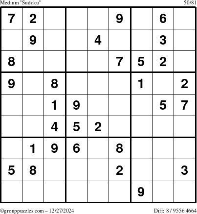 The grouppuzzles.com Medium Sudoku puzzle for Friday December 27, 2024